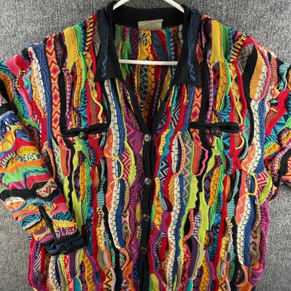 COOGI Australia Women Cardigan Sweater Colorful Knit 3D Large Cotton Pockets